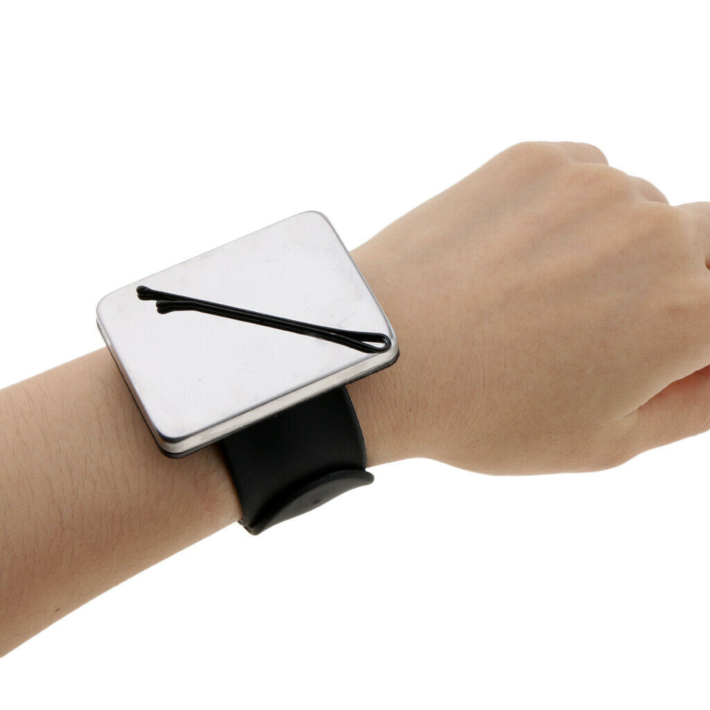 Portable Self Adhesive Magnetic Wrist Band for Hairstyling Hair Pin Holder Black