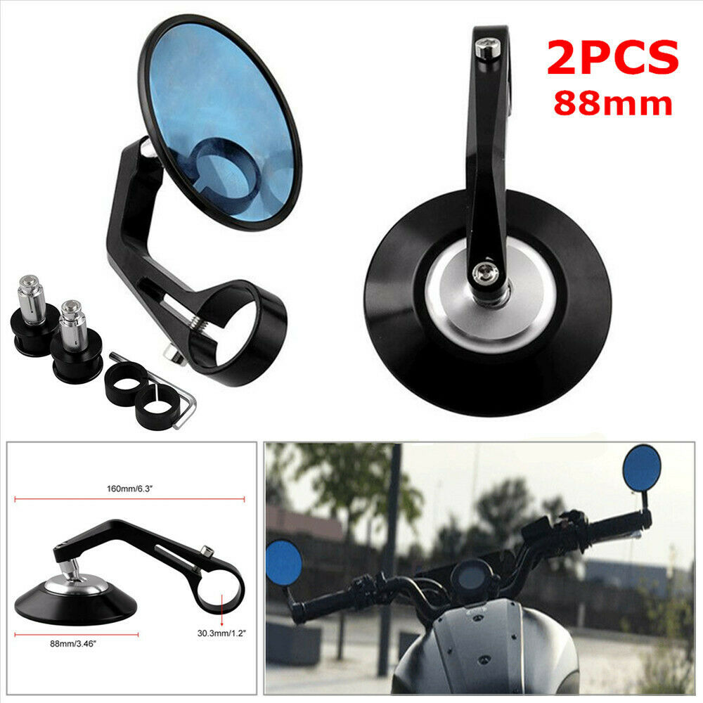 2PCS Motorcycle Bikes Rear View Side Handlebar End Plug Mirrors Black Round Kit