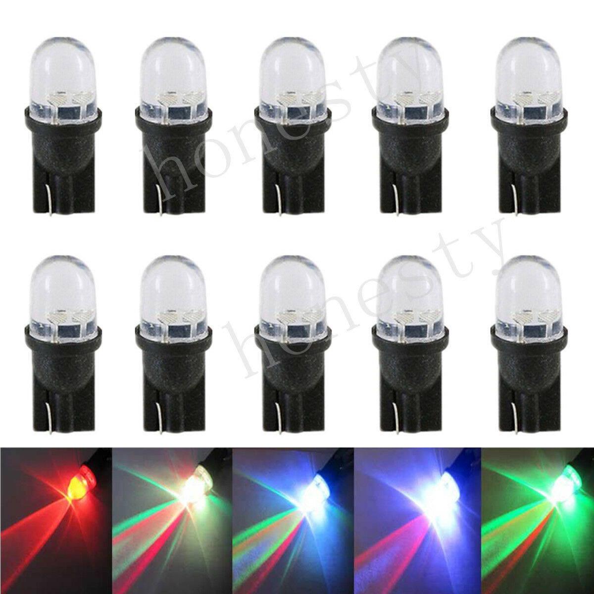 10PCS T10 W5W 194 168 501 LED Multi-color Red Green Blue flash CAR LIGHT BULBS