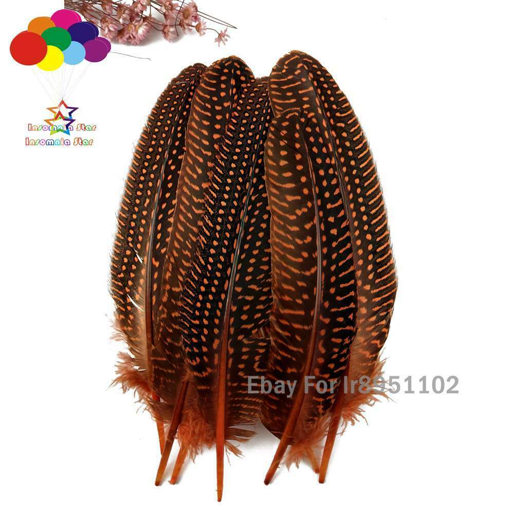 Dyed Orange Turkey 15~20cm Length 100pcs Polka Dot Guinea Fowl Quill Feathers