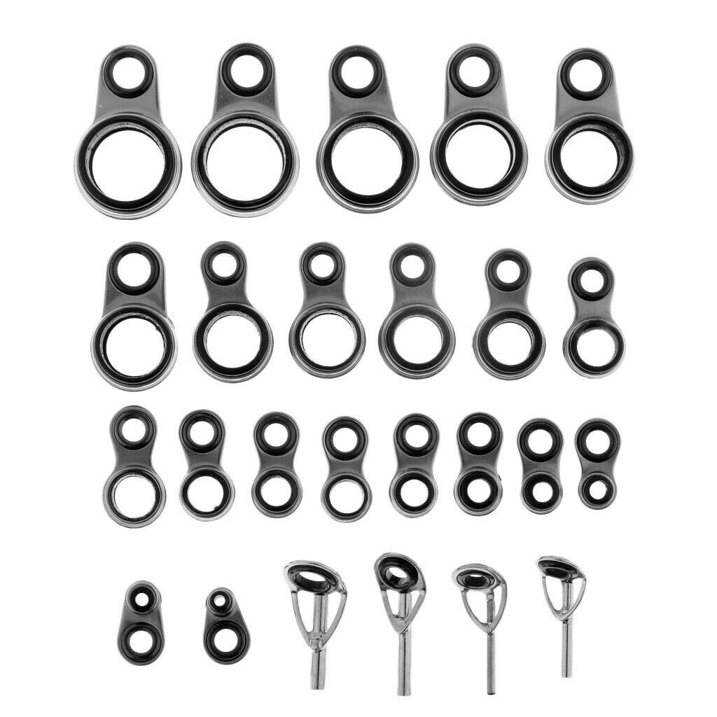 25pcs Fishing Rod Guides Replacement Ring Stainless Steel Frame Ceramic Ring