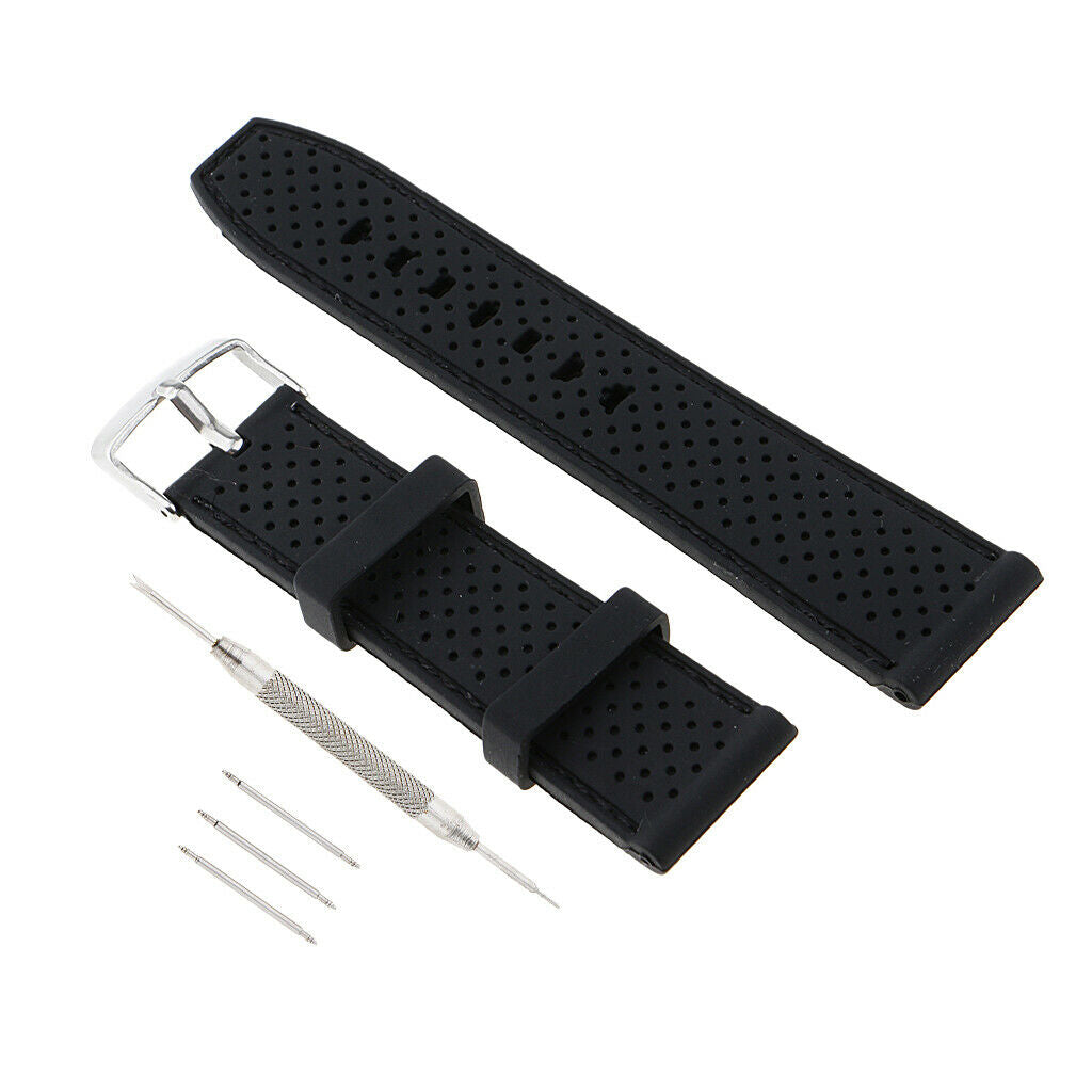 Elegant Charm Unisex Silicone Watchband Stainless Steel Buckle Black 22mm