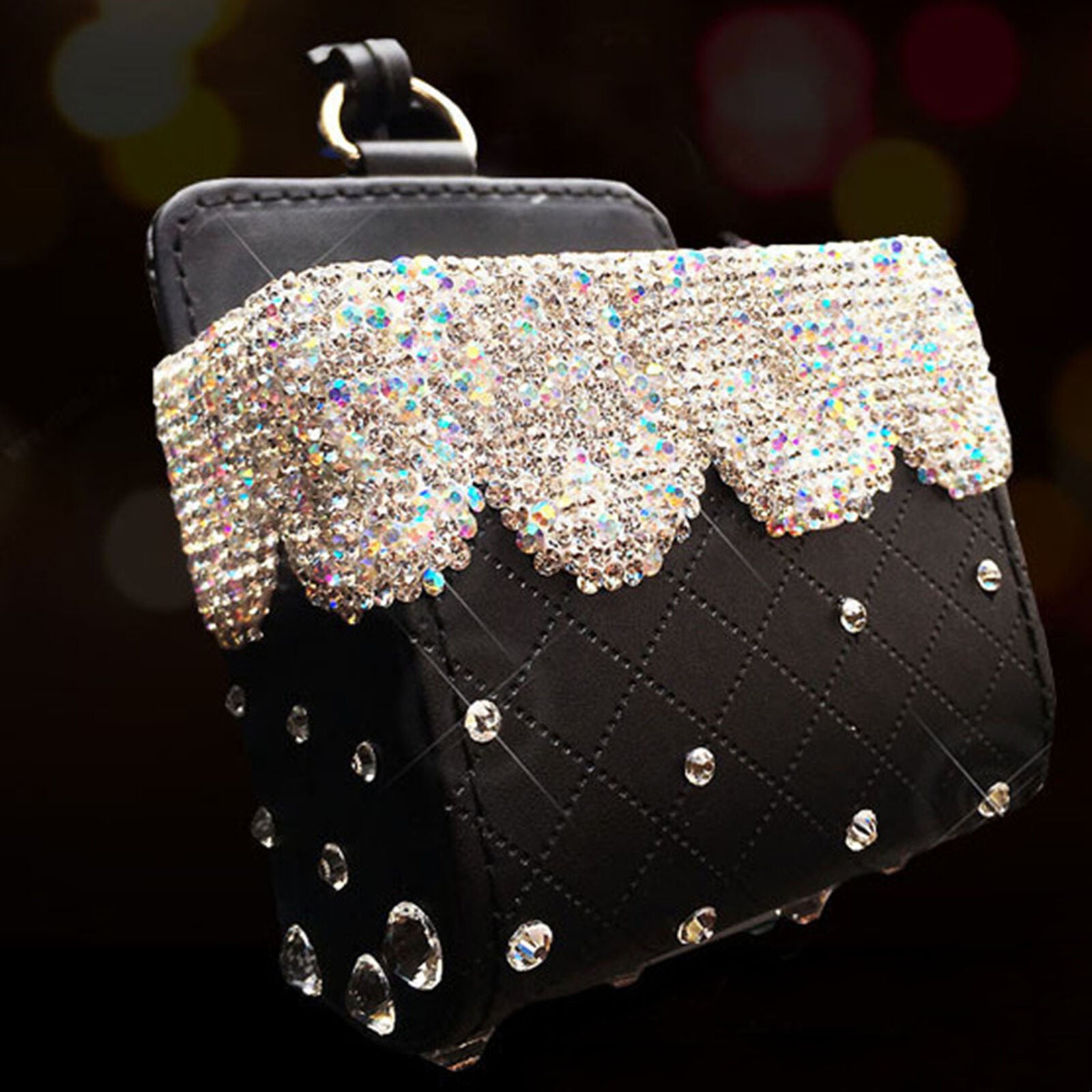 Bling Diamond Crystal Car Mobile Phone Holder Storage Box Car Decor Accessories
