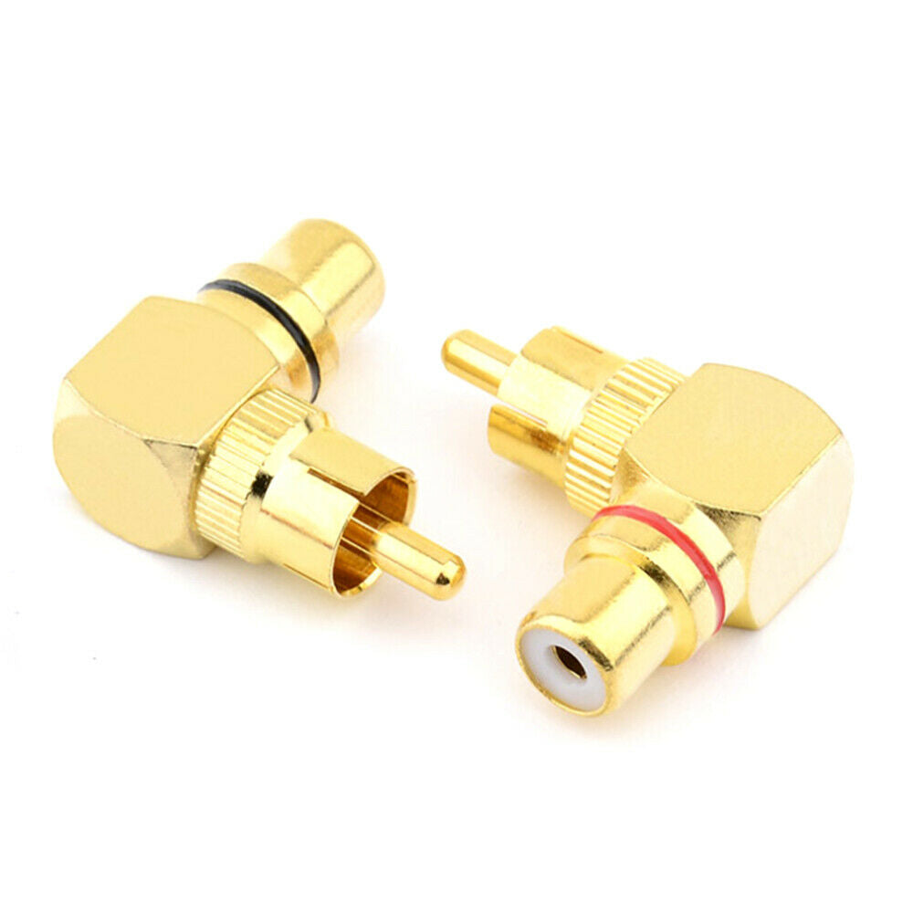 2PCS RCA Right Angle Male to Female Connector Plug Adapter Phono Adapters