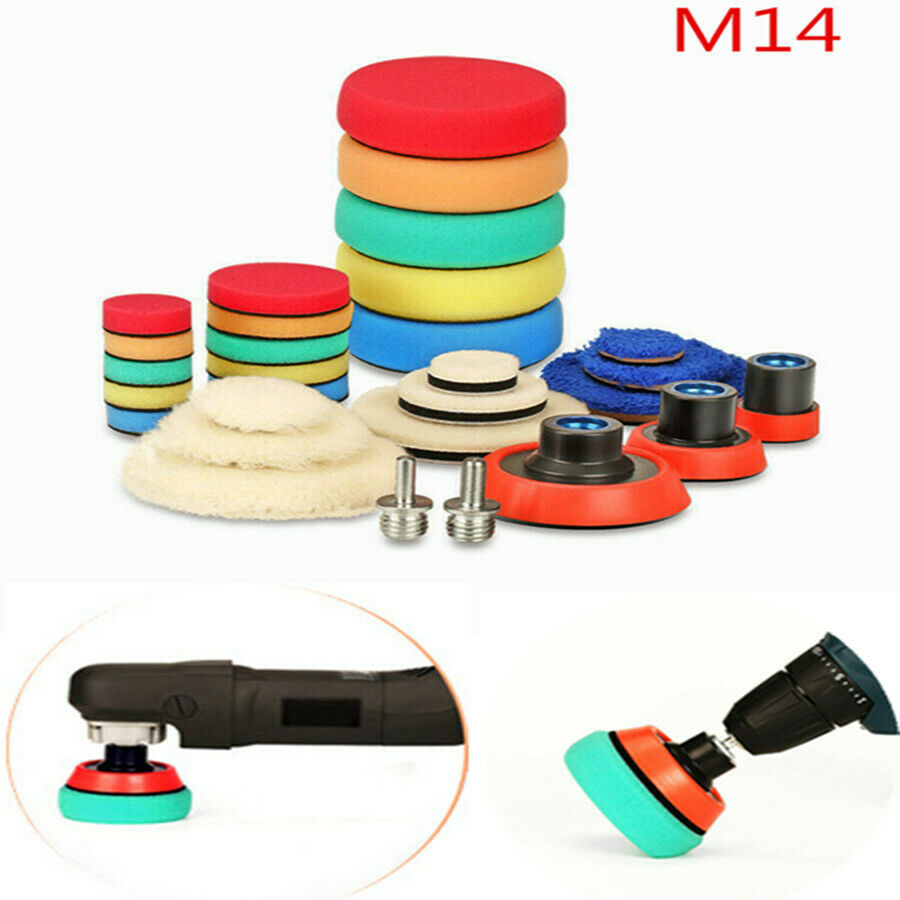 29Pcs Polishing Pads w/M14 Thread Back Plate&Adapter Buffing Waxing Sponge Kit