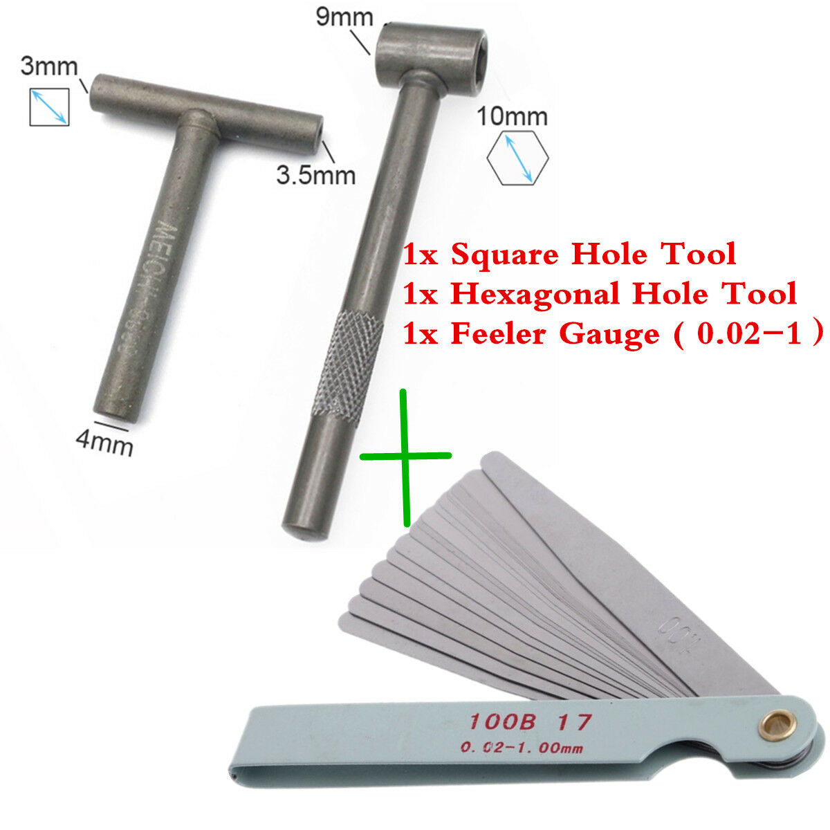 Motorbike Engine Valve Screw Adjust Spanner Square+Hexagonal w/ 1x Feeler Gauge