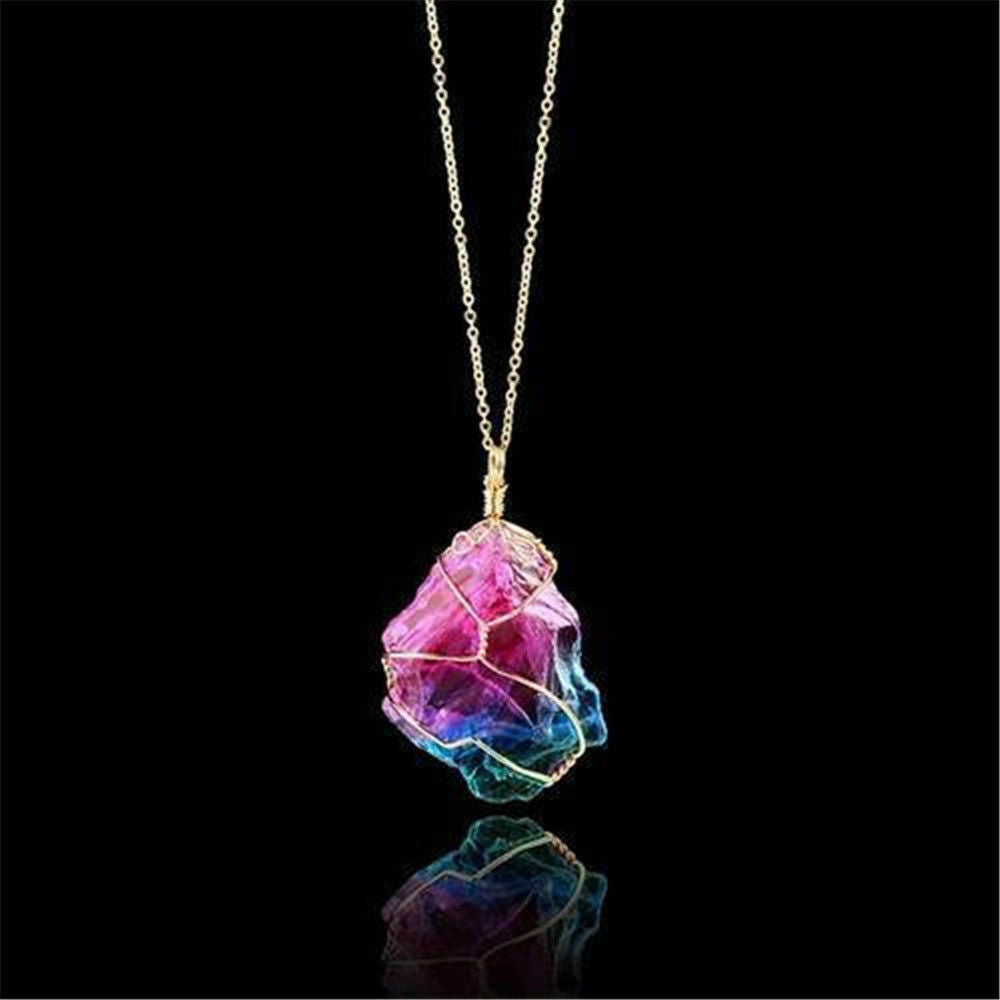 Rainbow Natural Crystal Stone Chakra Rock Chain Quartz Pendant Necklace Jewelry