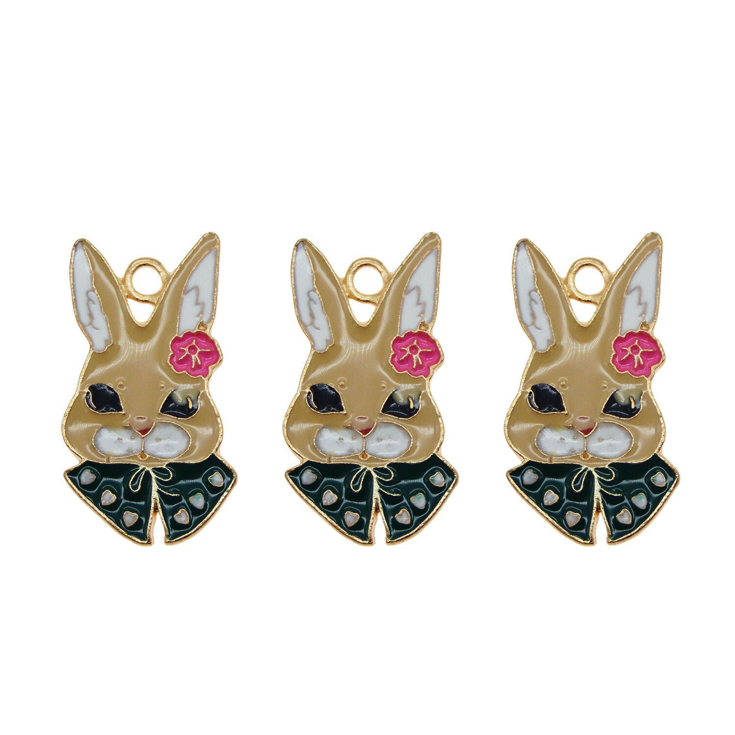 6 pcs Metal Alloy Rabbit Charm Enamel Bunny Pendant Dangle Jewelry DIY 33*17mm