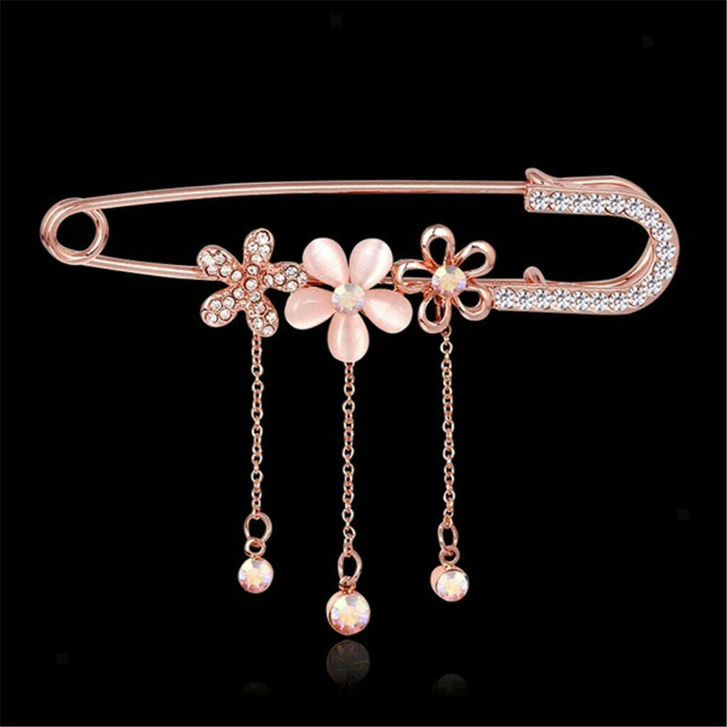 Flower Tassel Brooch Pins Crystal Sweater Shawl Clips Cardigan Collar Shirt