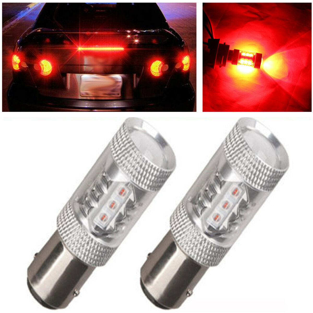 2x 1157 7528 BAY15D LED Car Brake Ligth Bulb 18*54.7mm 80W 1600 Lumens Red DC12V