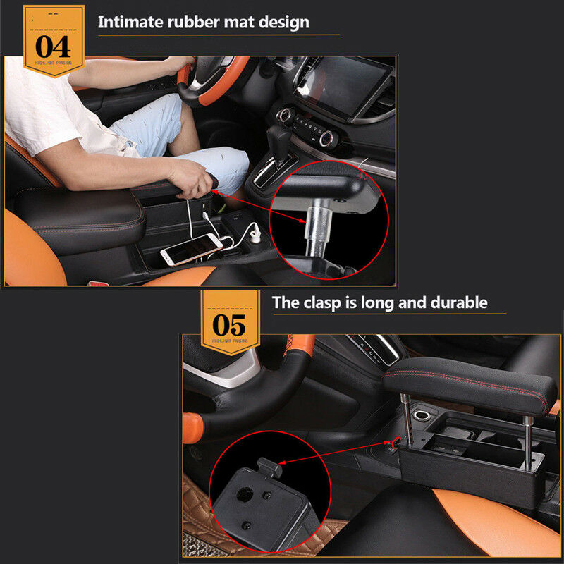 Universal Driver Seat Pocket Storage Armrest Box Organizer Holder USB PU Leather