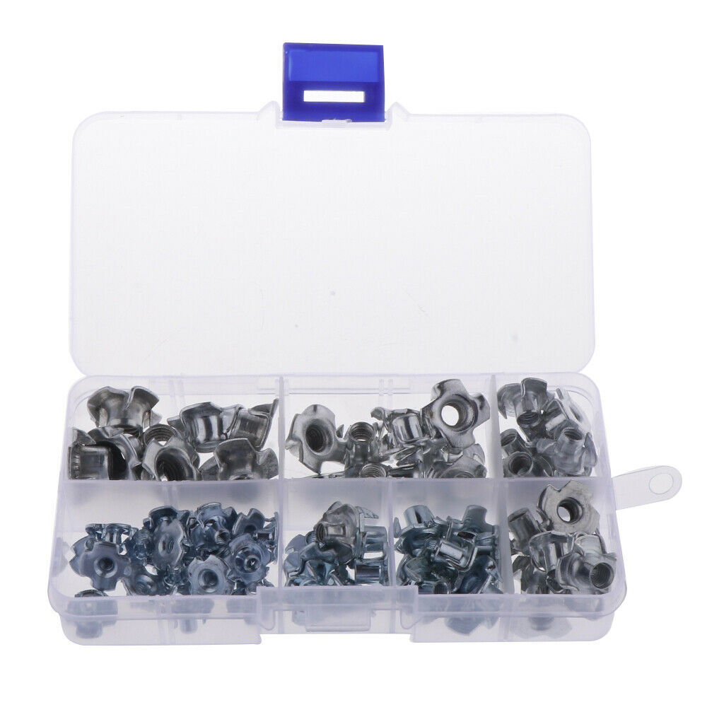 80x M3/M4/M5/M6/M8 Zinc Plated Four Prong Furniture T Nuts Blind Nut f Wood