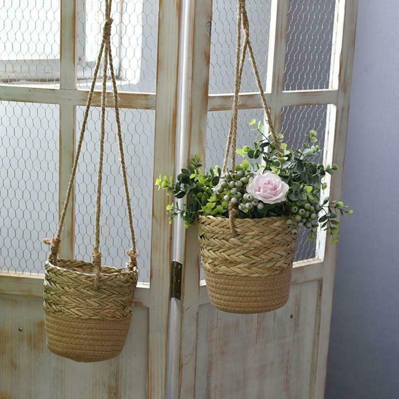 Hand-woven Plant Basket Hanging Planter Indoor Outdoor Flower Pot Storage Holder