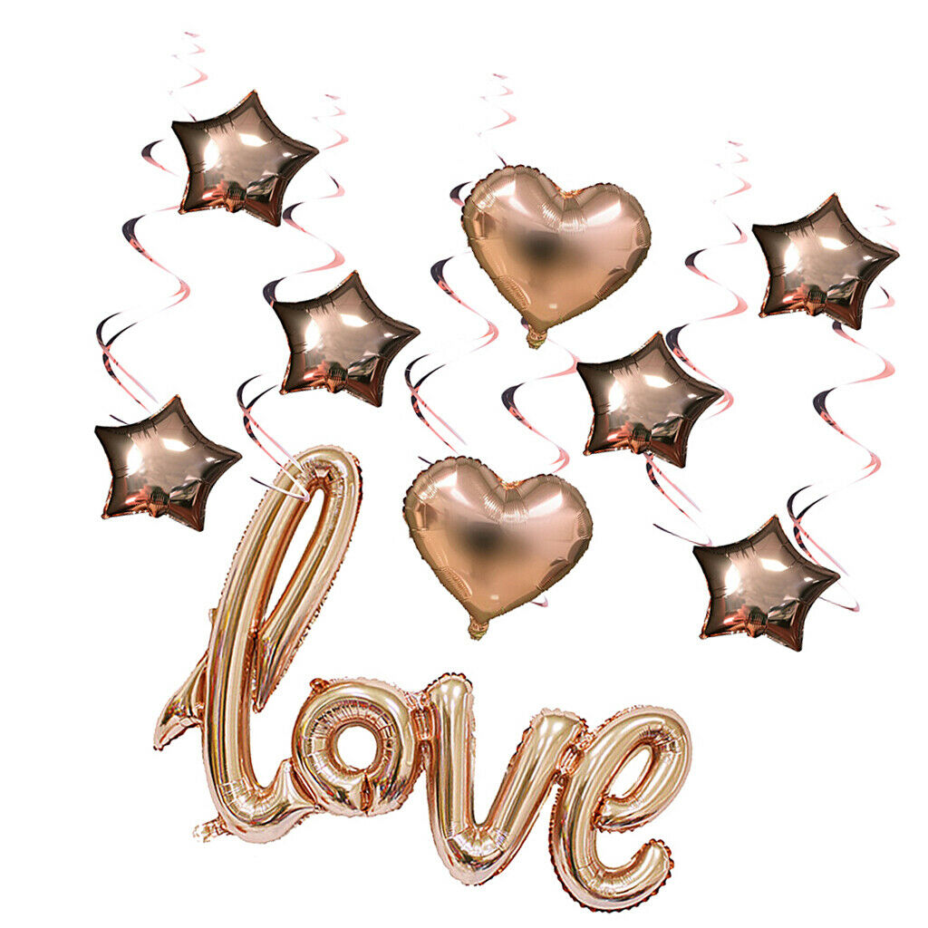 15pcs Love Heart Star Foil Balloons with Hanging Spiral Wedding Decor