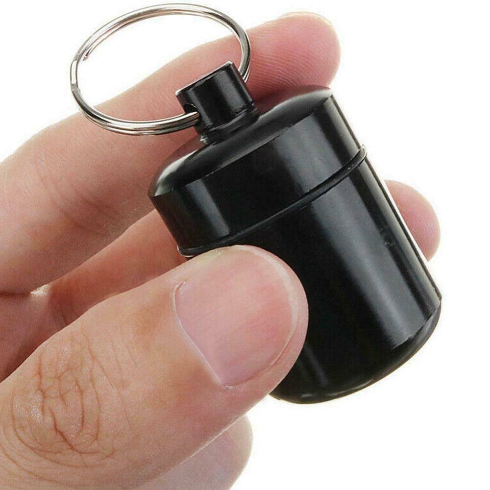 Mini Waterproof Keychain Metal Medicine Pill Box Bottle Holder Container Case ~