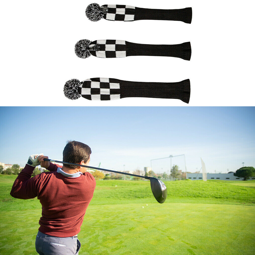 3x Knitting Wood Head Cover Pom Pom Driver No.1 3 5 Fairway Wood Headcover
