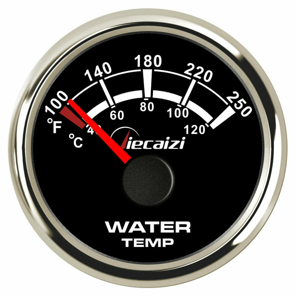 2-1/16" black water temperature gauge 100-250F 9-32VDC for auto marine blue led