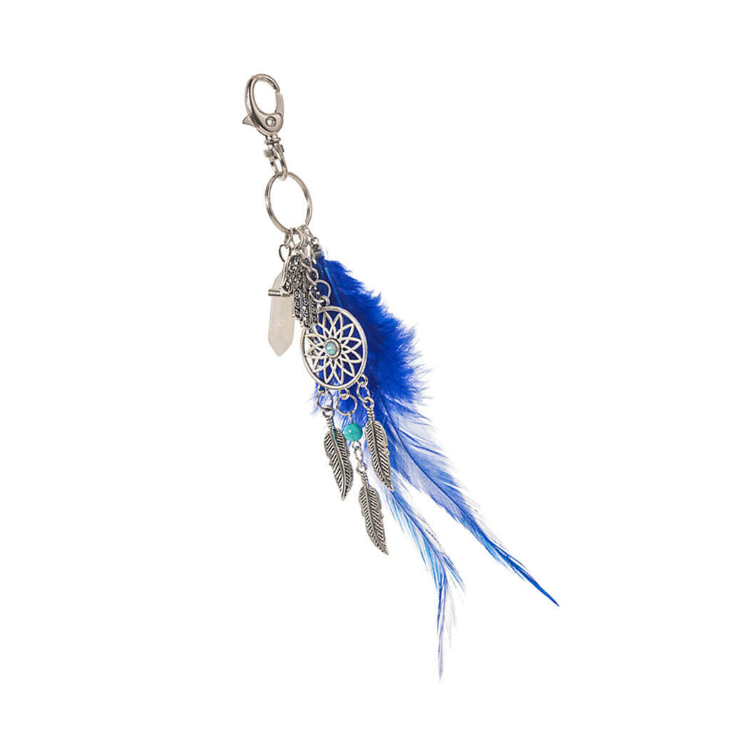 Boho Style Dreamcatcher Keychain-Dangling Feather Turquoise Charms Filigree