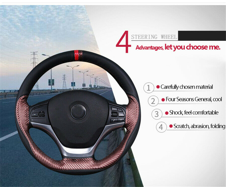 For 37-38CM 1 x Steering Wheel Cover Anti Slip PU Leather Steering Covers Brown