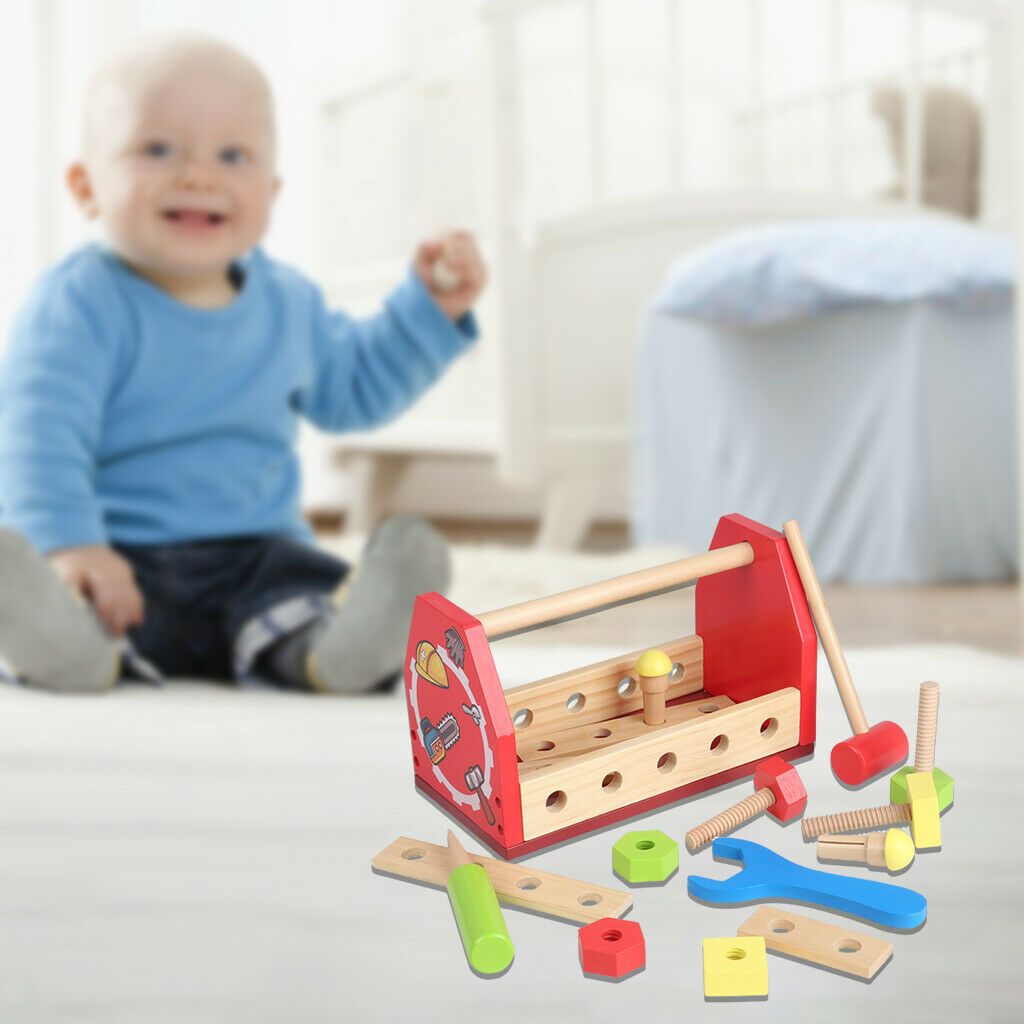 Children Wooden Toolbox Kit Screw Nut Toys Combination Construction Tools