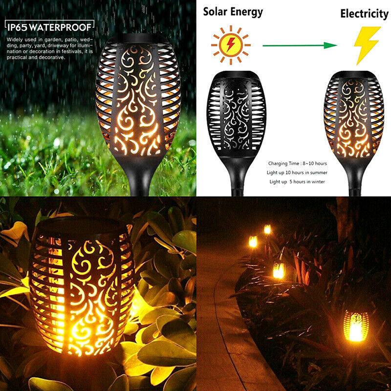 4X 12LED Flame Solar Torch Light Waterproof Flickering Dancing Path Garden Lamp