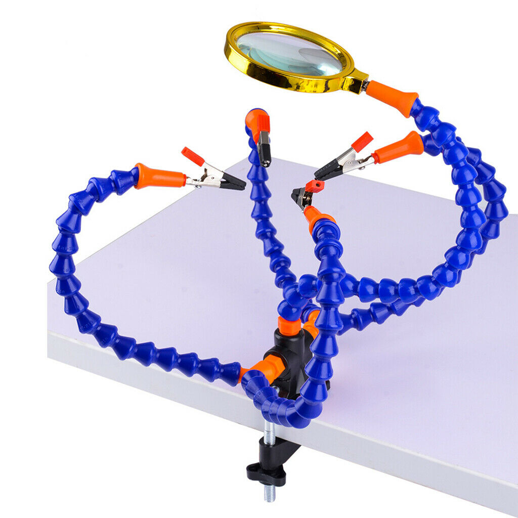 Multifunction Plastic Welding Stand Repair Desk Clamp w/ Magnifying Lens