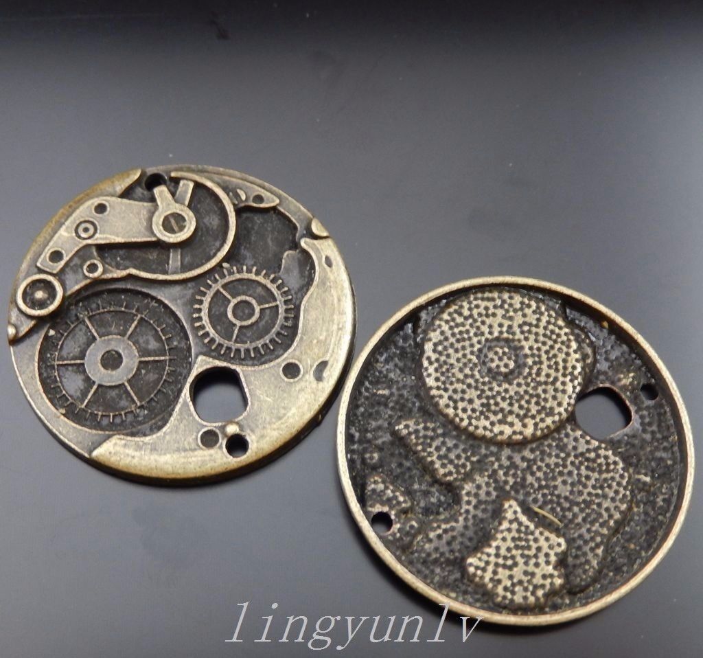 4 Pieces Antiqued Bronze Alloy 37x37mm Mechanical Gear Charms Pendants 39856