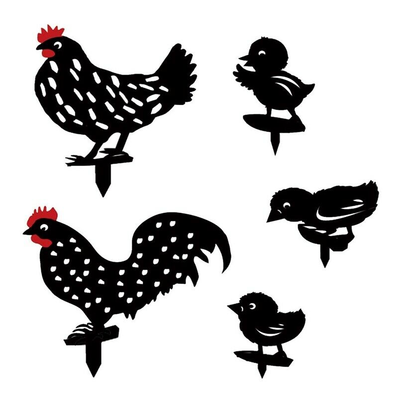 5 PCS Rooster Stakes Chicken Family Garden Silhouette Yard Art Chicken StatuJ9E8