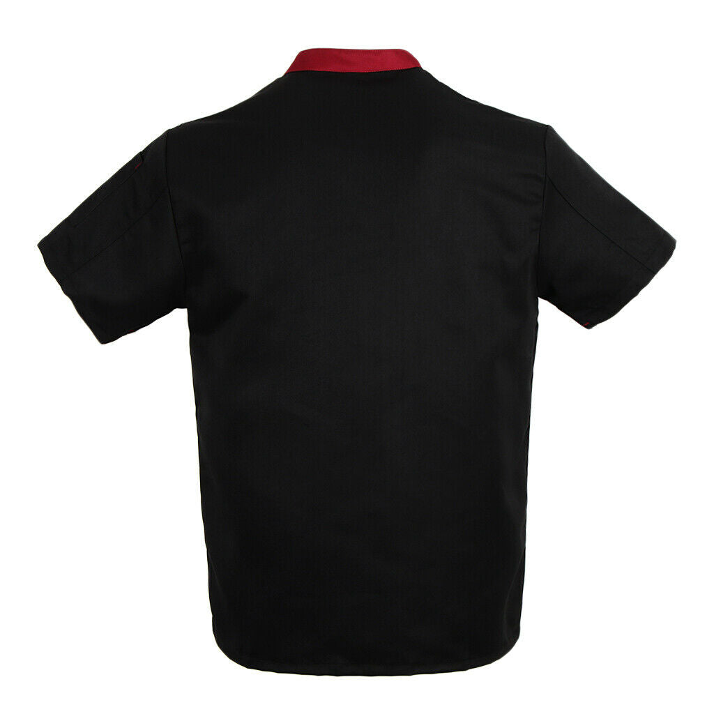 Unisex Chef Jacket Coat Short Sleeves Shirt Hotel Kitchen Uniform Black