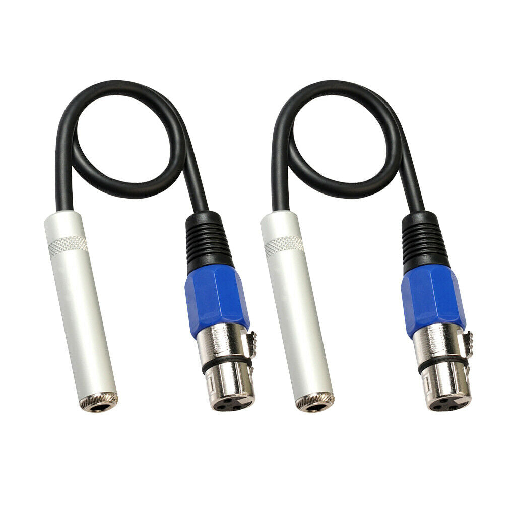 2pcs 3-Pin XLR Female to 1/4 6.35mm Female  Audio Cable Mic Adapter 1ft