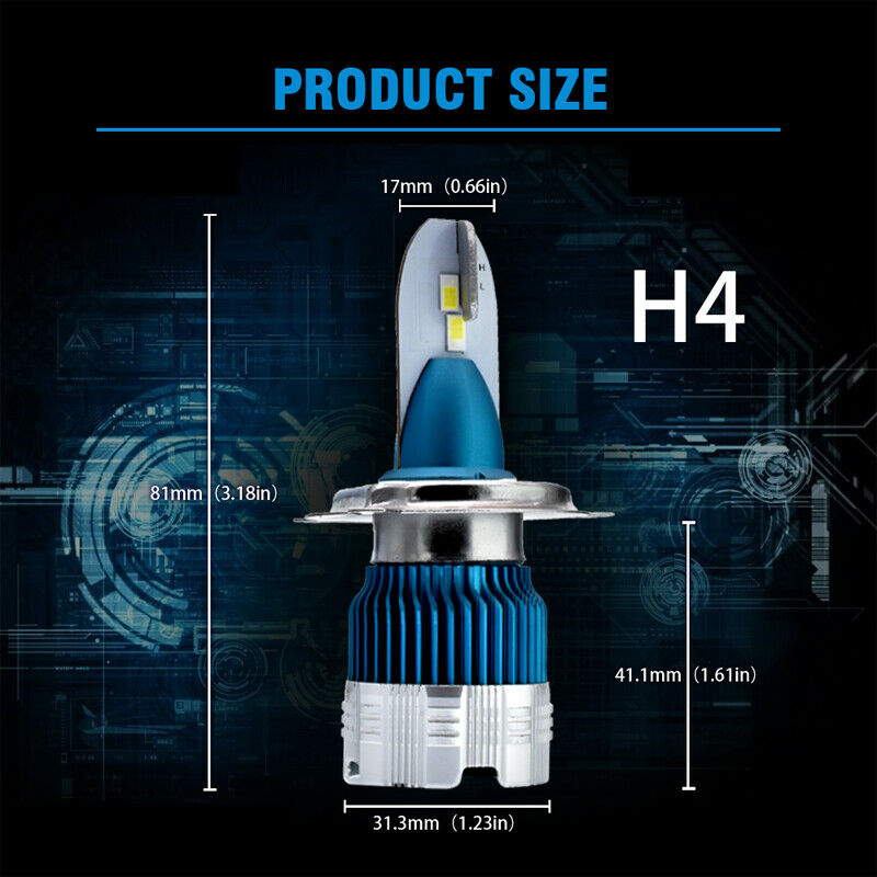 2X Car Light Lamp H4 LED Headlight Bulb Led Conversion Kit 52W 6000lm 6000K IP67