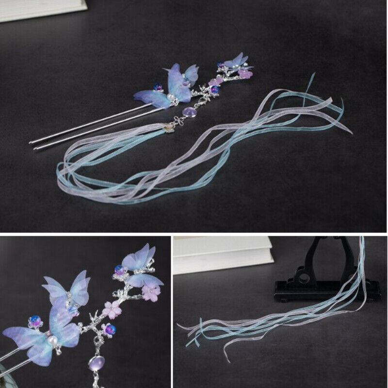 Handmade Chinese Hanfu Hairpin Butterfly Tassel Kanzashi Step Shake Hair Clip