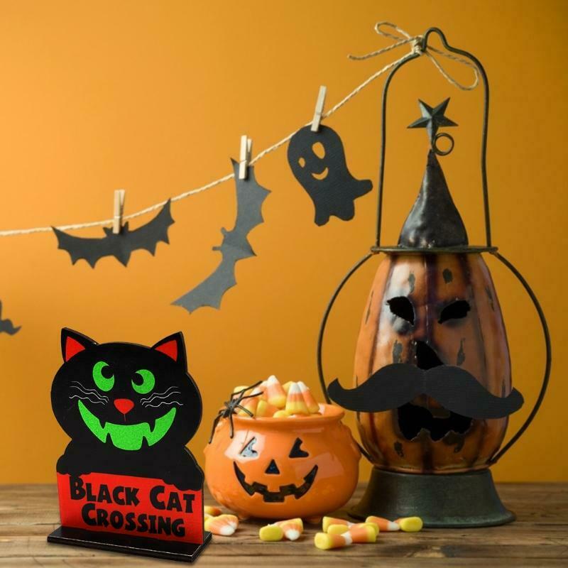 Balck Cat Crossing Halloween Wooden Desktop Ornaments Creative Decor for Home
