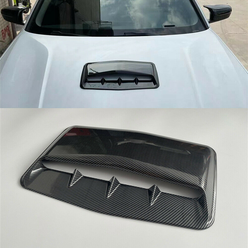 Universal Decorative Air Flow Intake Hood Scoop Vent Cover Carbon Fiber Look ABS
