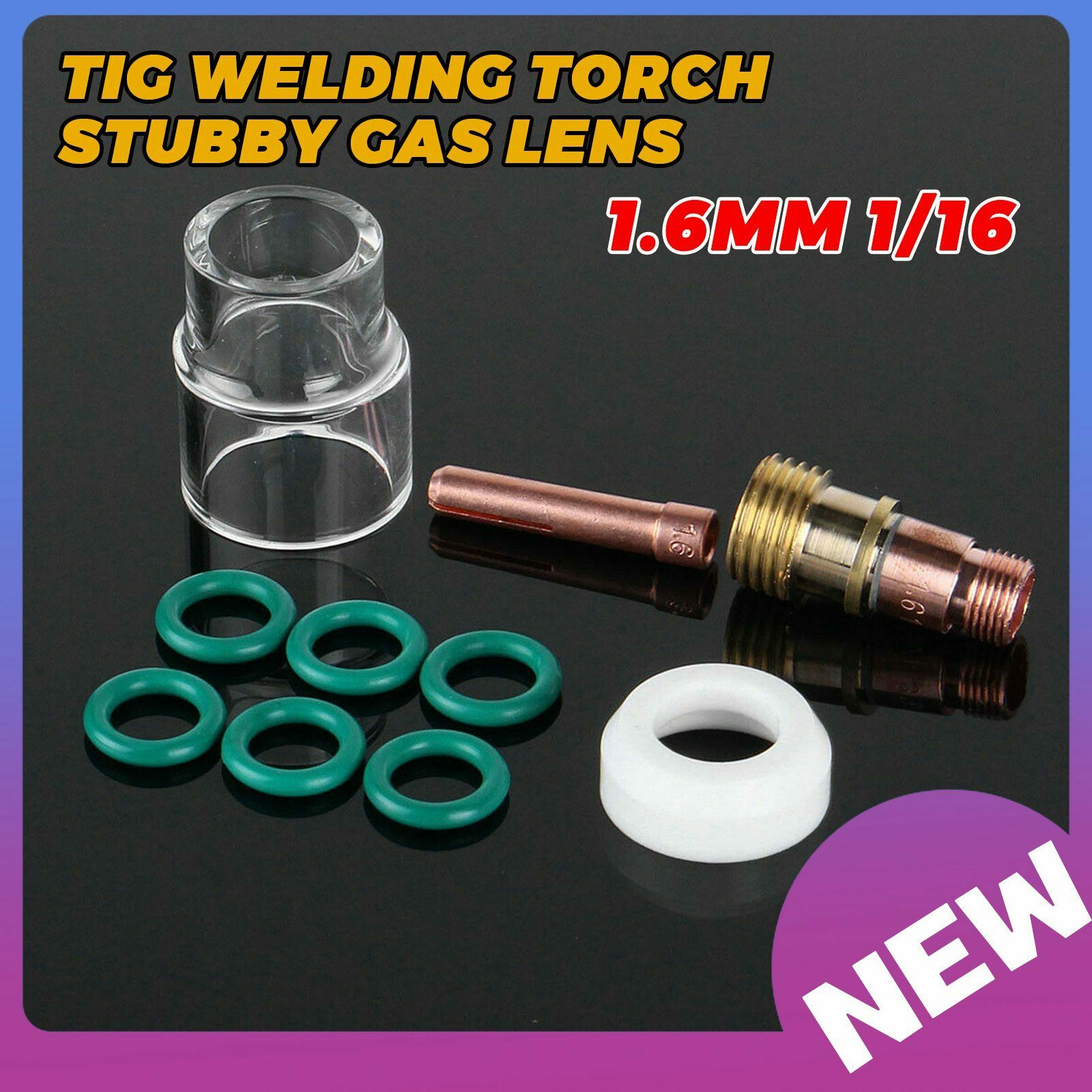 1/16 TIG Torch Stubby Gas Lens #12 Pyrex Cup Kit 1.6mm Fit WP-17/18A Accessories