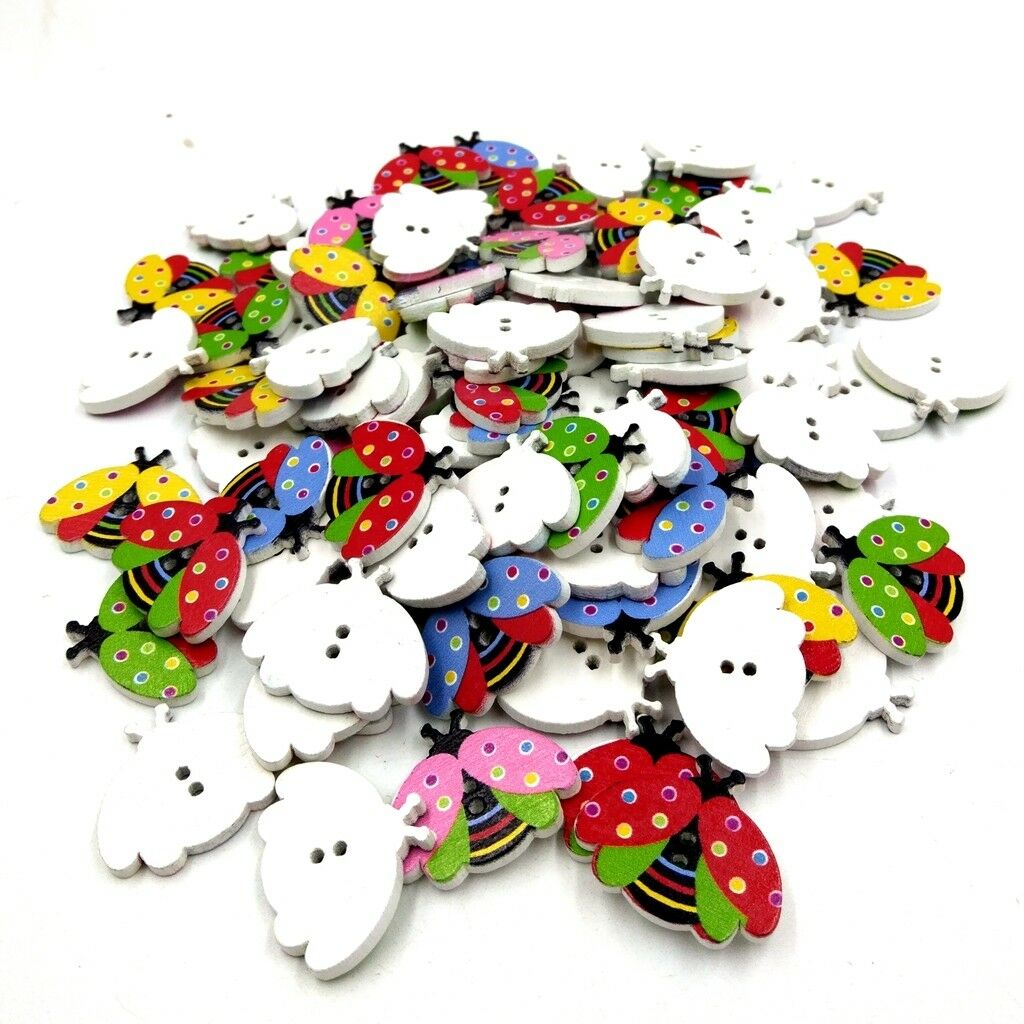 100pcs Cartoon Animal Ladybird Wooden Buttons Polka Dot Button for DIY Craft
