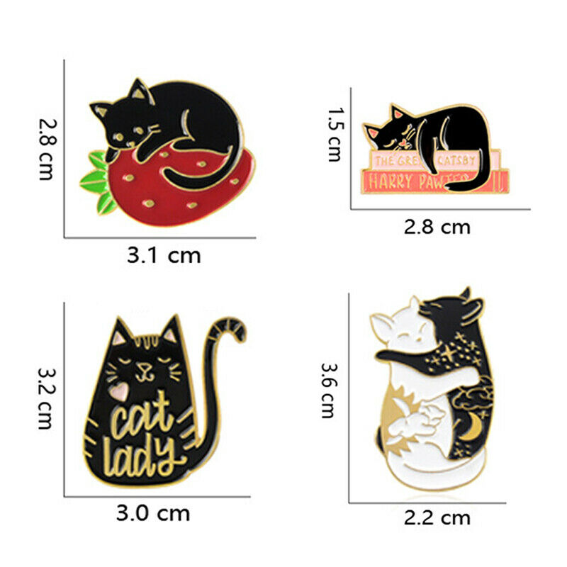 4Pcs Lovely Cat Enamel Pins Kitten Badge Brooch Bag Clothes Lapel Jewelry.l8