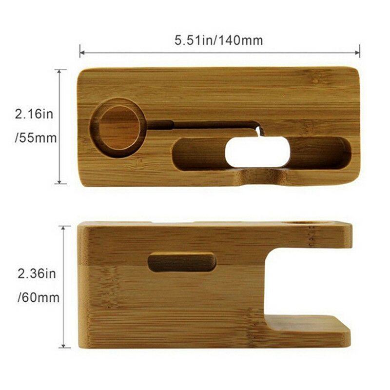 Bamboo Wood Charging Station Charger Dock Stand Holder For  Watch iPho C JvJ Tt
