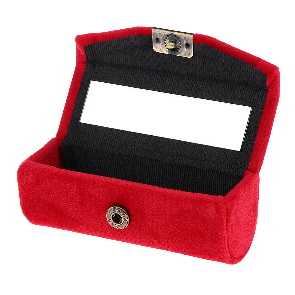 Velveteen Lip Gloss Box Lipstick Storage Case Container w/ Mirror for Purse Red