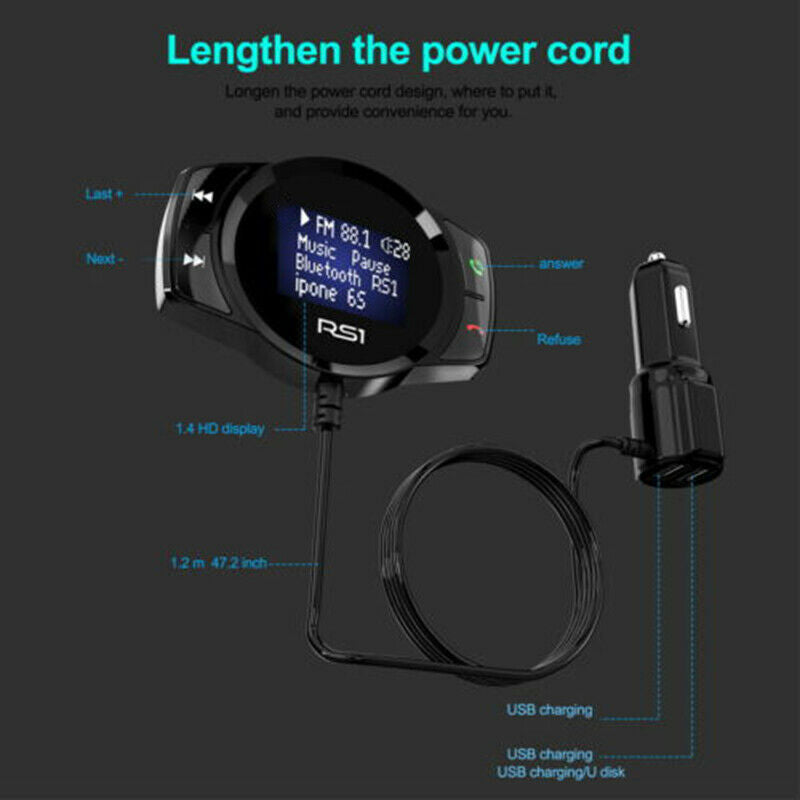 RS1 Handsfree Wireless Car Kit LCD FM Transmitter MP3 Radio Player USB Charger