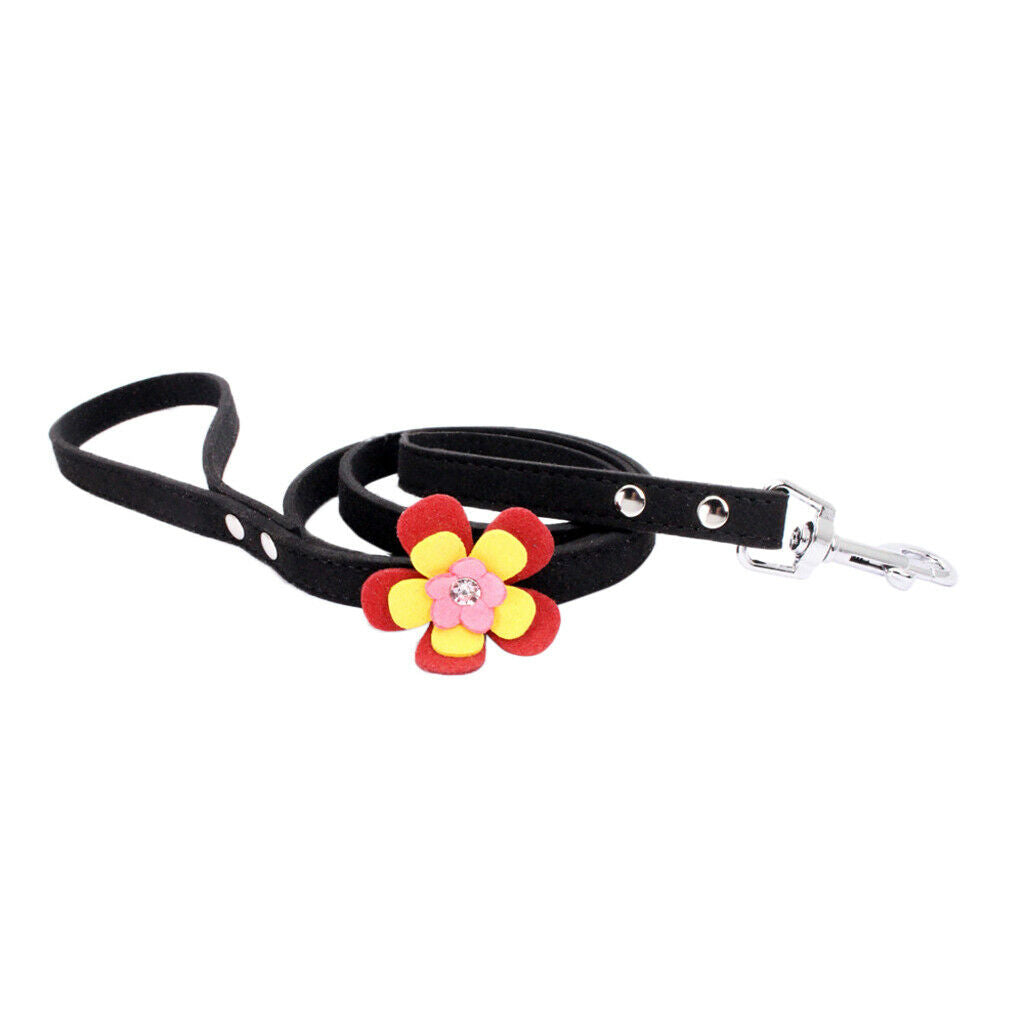 Adjustable Pet Puppy Flower Lead Leash Traction Rope For Dog Black M
