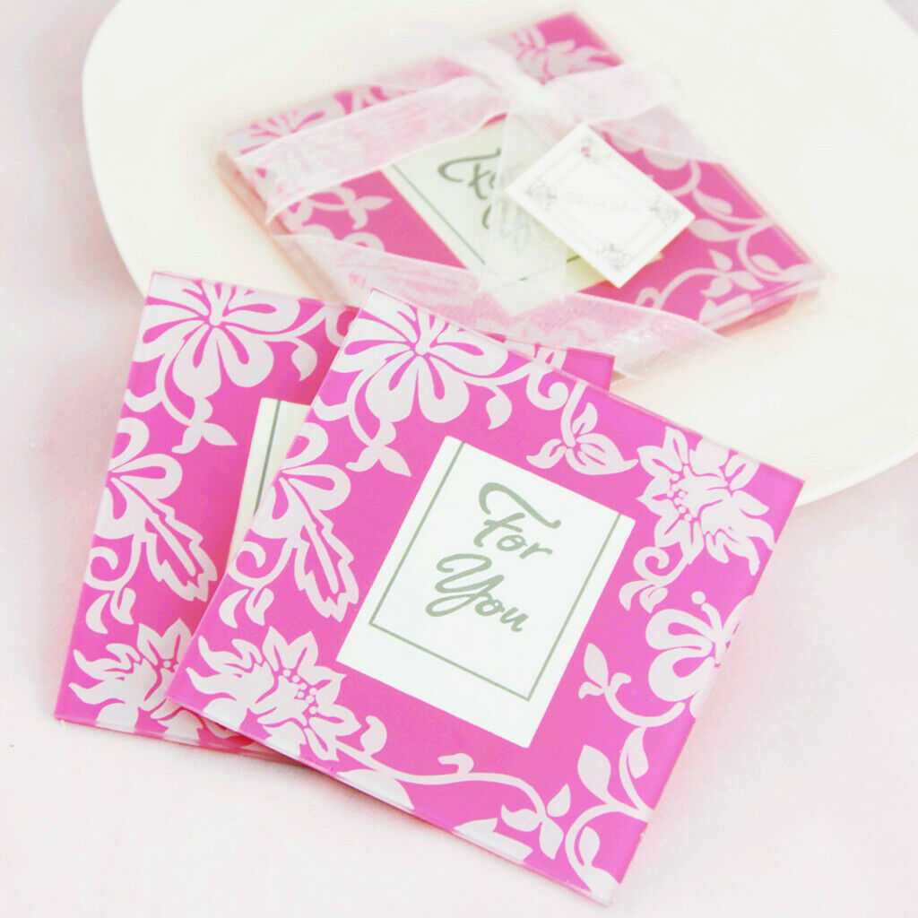 2pcs Pink Flourish Glass Photo Coaster Set Graduation Season Wedding Gift