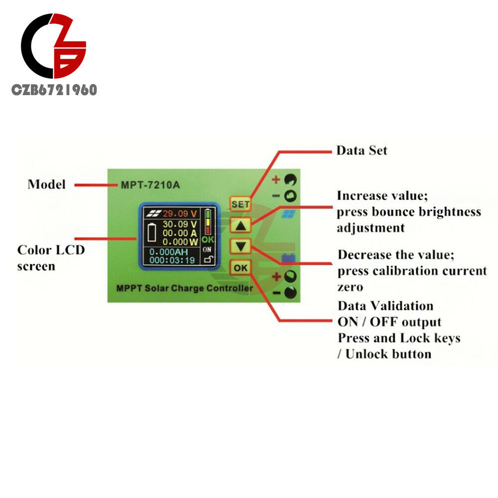 MPT-7210A LCD Display MPPT Solar Charge Controller Boost Battery Charging Module