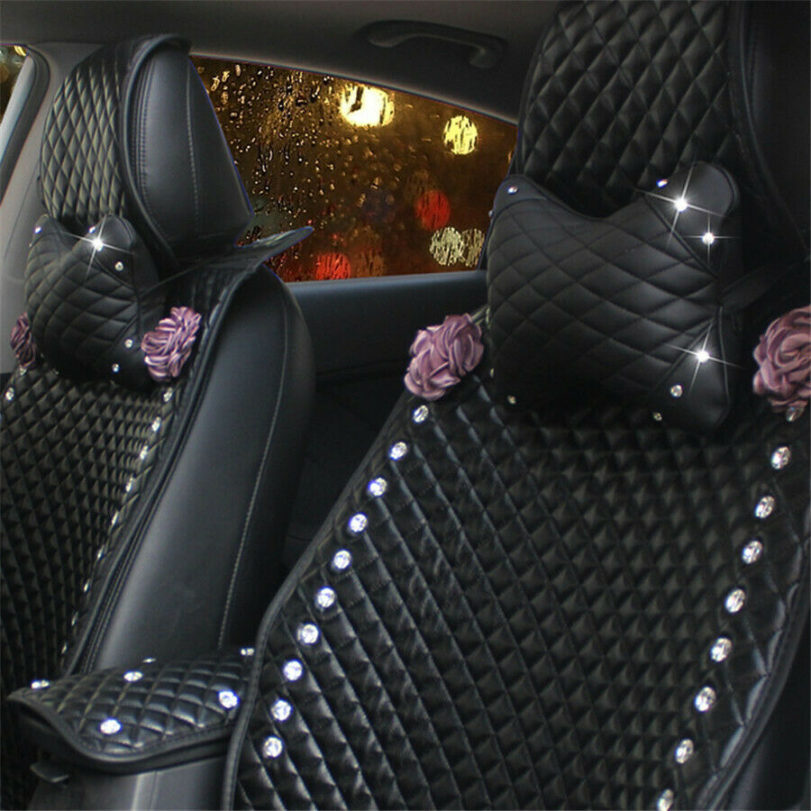 Mosaic water-diamond Car Headrest Pillow PU Leather Stretch pillow for Women