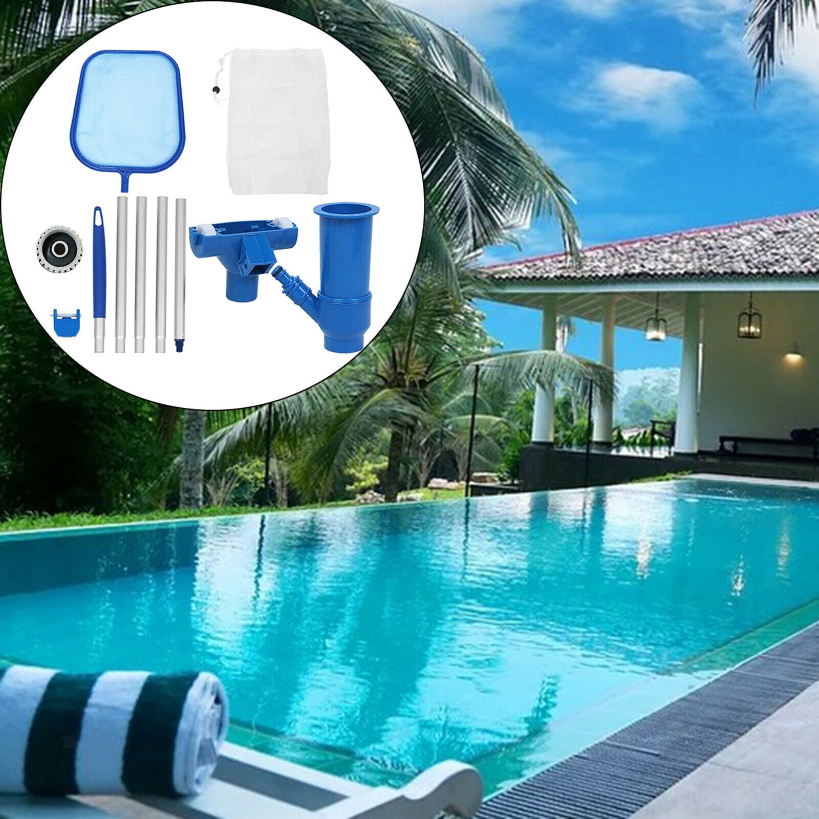 US Portable Swimming Pool Jet Vacuum Head Cleaning Tool Set Cleaner Net