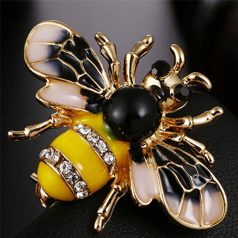 Women Delicate Enamel Little Bee Crystal Rhinestone Collar Pin Brooch Jewe.l8