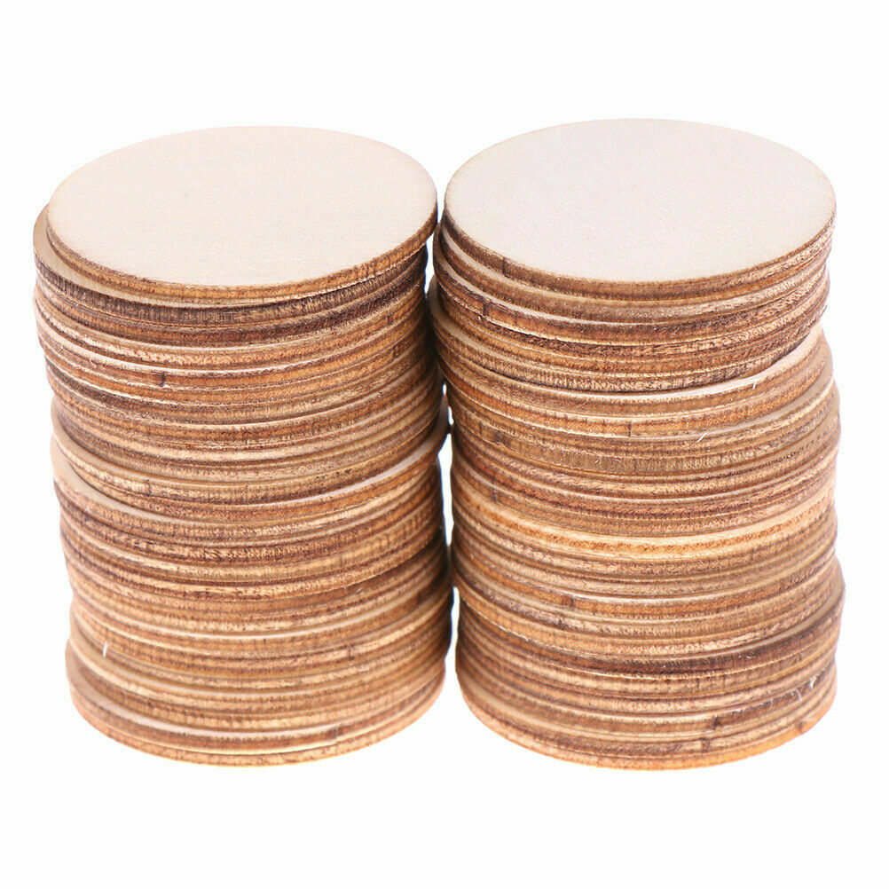 100pcs DIY Natural Blank Wood Pieces Slice Round Unfinished Crafts Wooden Di TL