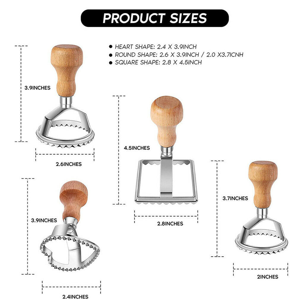 Ravioli Stamp Set (Set of 5), Ravioli Maker Cutter with Wooden Handle