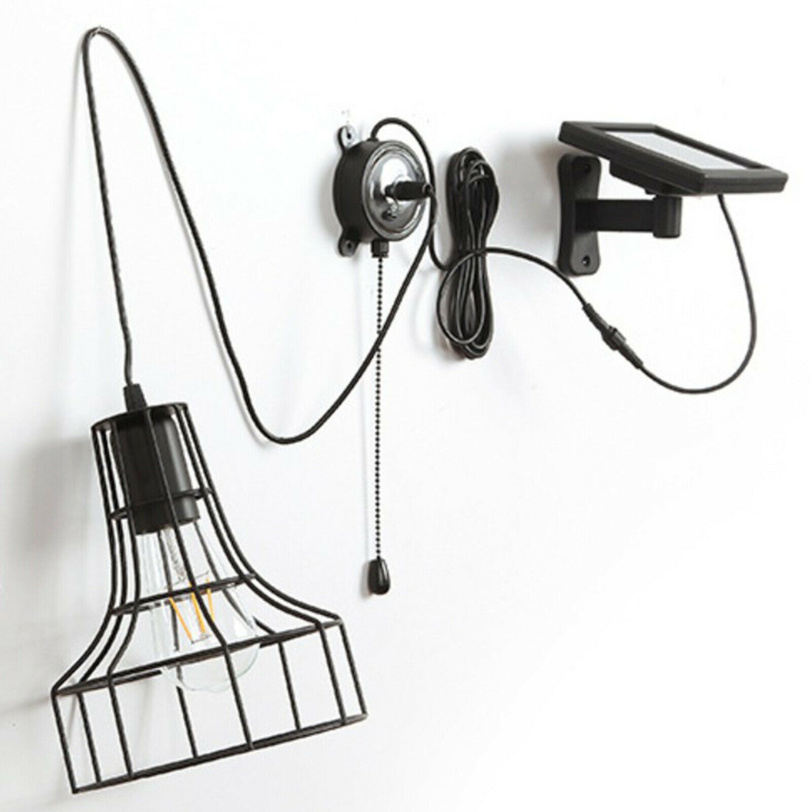 Solar LED Pendant Light Outdoor Hanging Lamp Bulb Metal Shade for Yard Patio