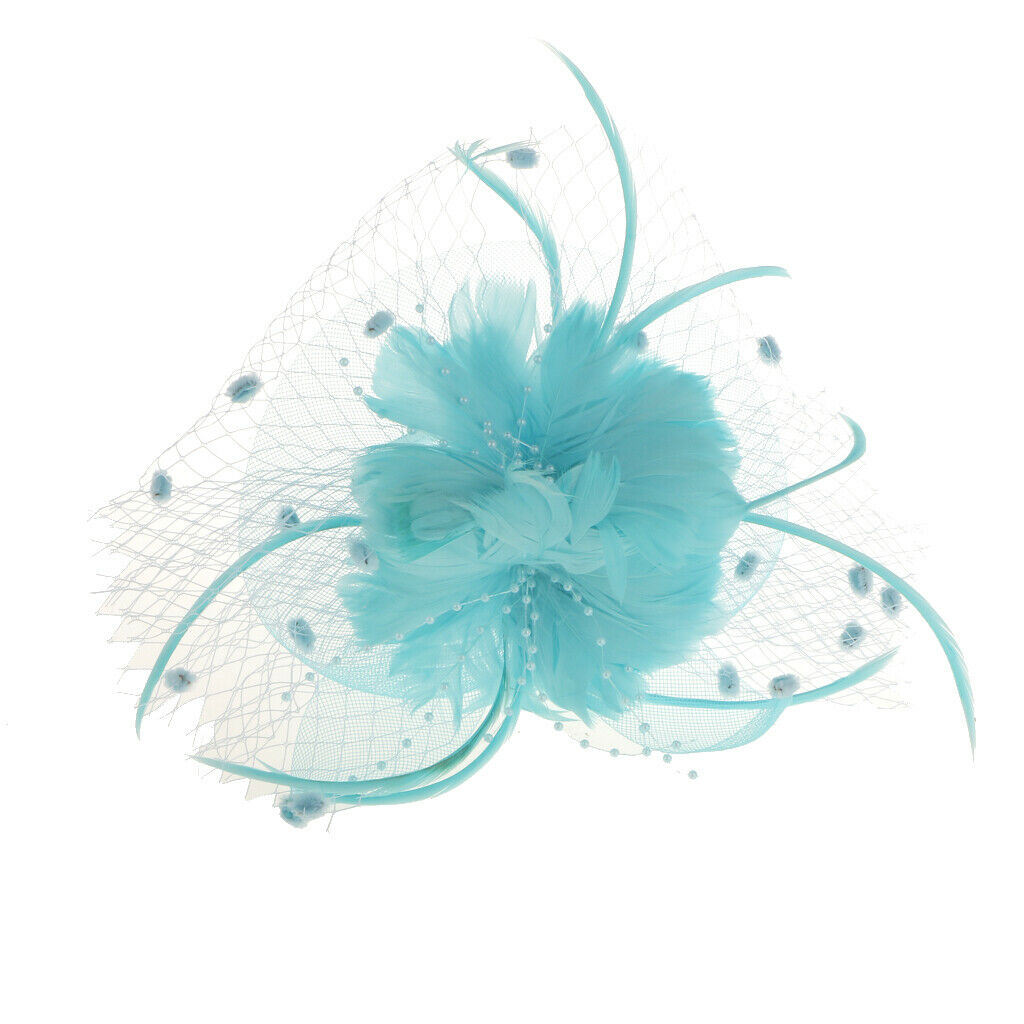 Flower Feather Net Fascinator Headband Wedding Race Ascot Ladies  Lake blue